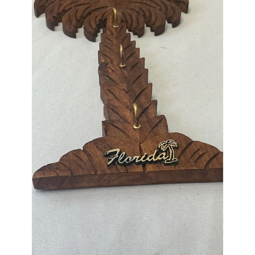 Vintage Florida Souvenir Hand Carved Wood Palm Tree Key Rack Wall Decor 12 Inch